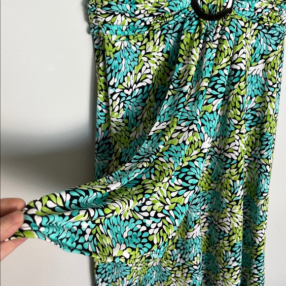 Studio I Green and Blue Leaf Print Cap Sleeve Dress Spring Office Flowy Sz 16 - Picture 6 of 11